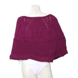Vintage Cable Knit Shrug Handmade Poncho Cape Chunky Burgundy Red Stretch